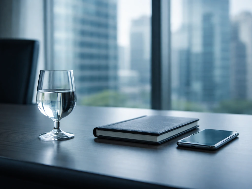 Minimal office scene with a biotech-style glass building view hinting at Actelion windfall context