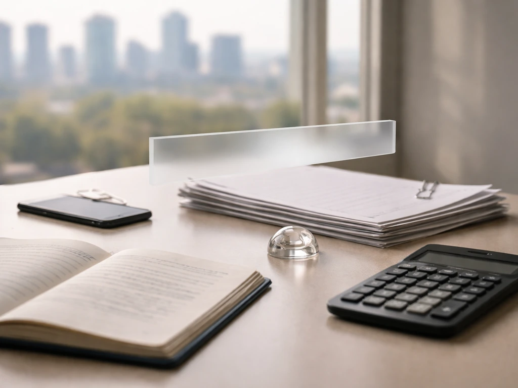 Minimal photo of an analyst desk with a calculator and AkzoNobel-like stock holding notebook