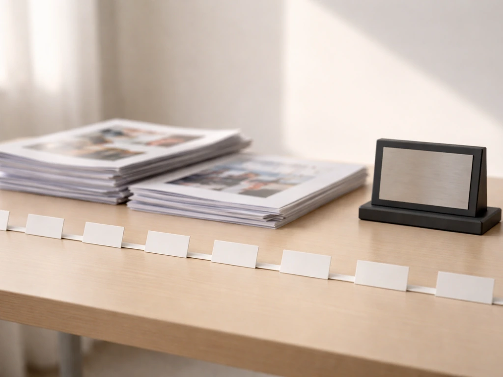 Minimal photo of layered evidence cues: blurred magazine-like pages, an award plaque, and a decade-spanning timeline vie