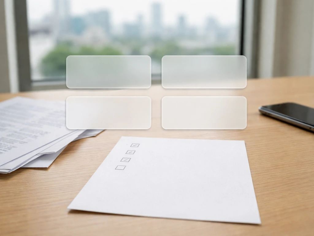 Minimal desk scene with paper checklist and floating verification-style blocks over it, symbolizing reliability checks.