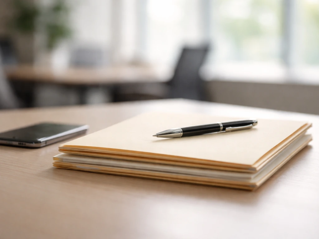 Close view of two stacked folders and a smartphone on a desk, symbolizing verifying identity before believing claims.