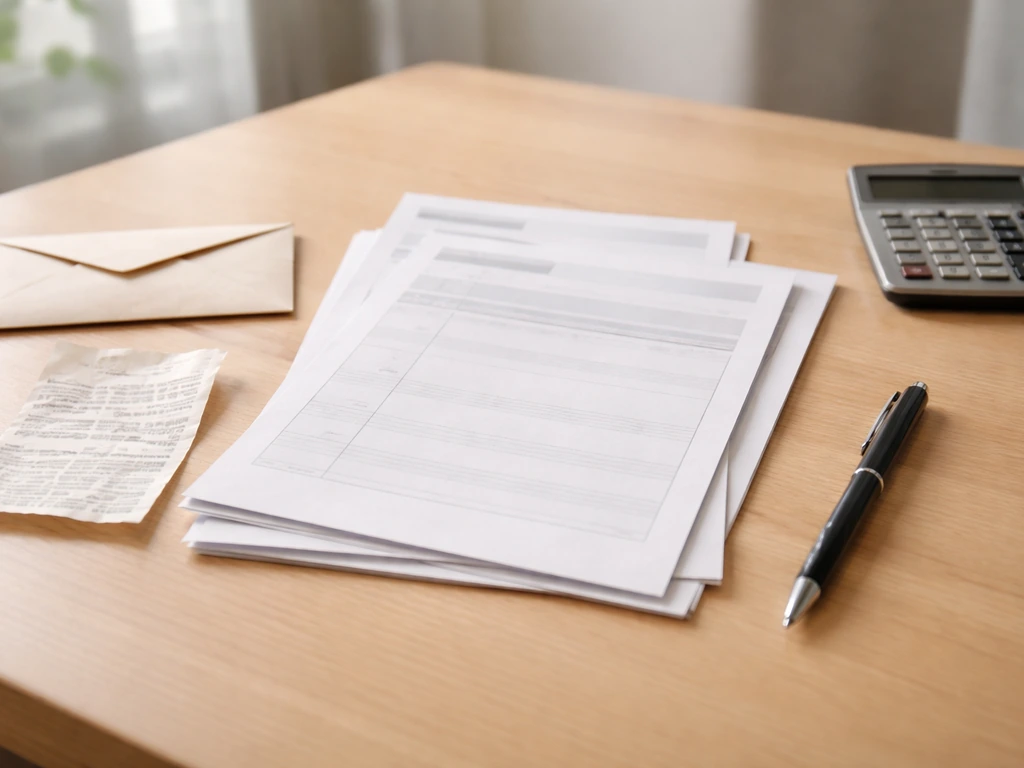 Minimal desk scene with printed documents, a pen, and a calculator suggesting estimate verification and sources.