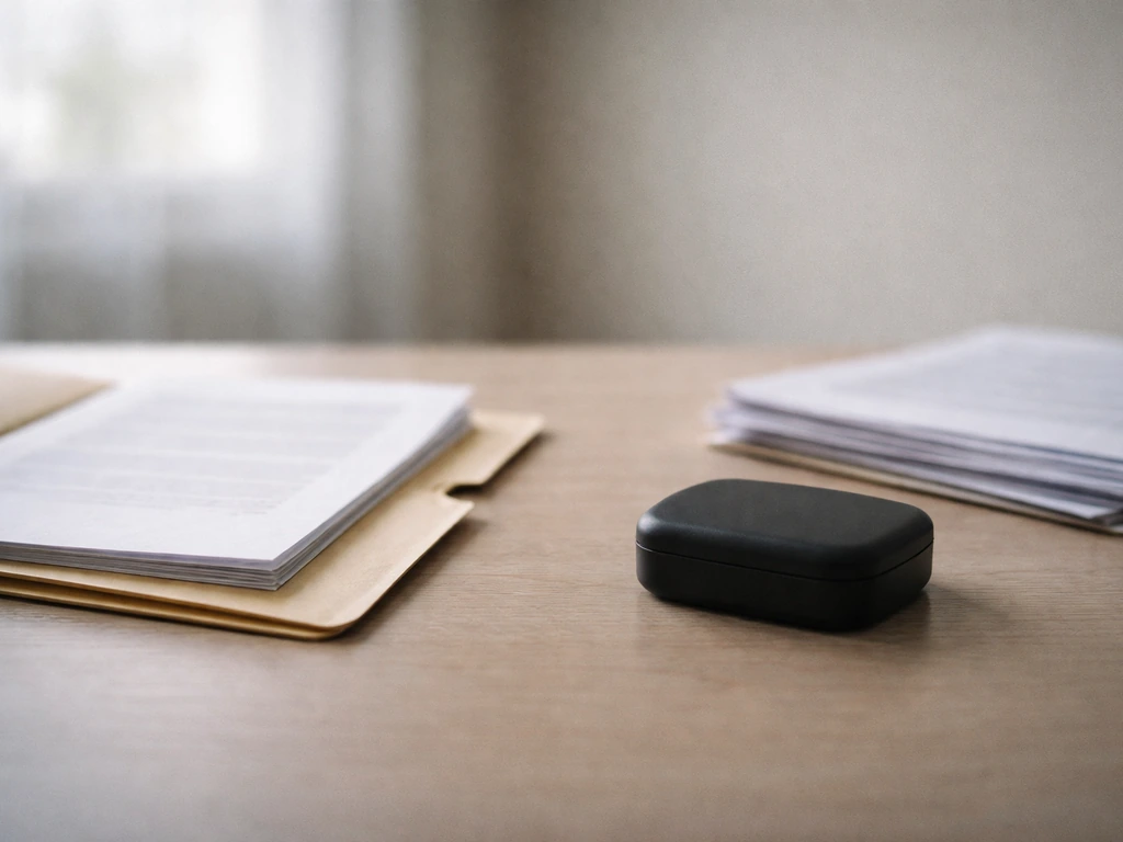 Minimal desk scene with a single folder and blurred documents, hinting at verified vs unverified liabilities