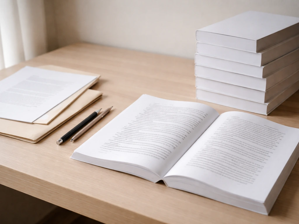 Open book manuscript with printed book proofs and a pen on a desk, suggesting royalties and writing.