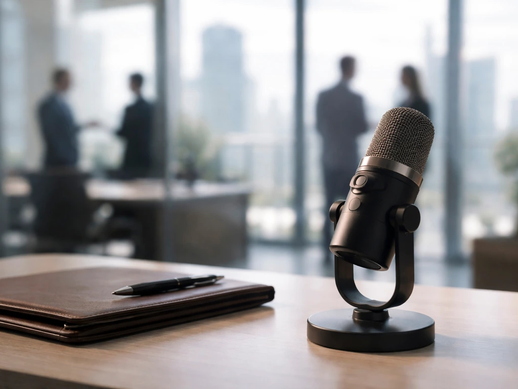Minimal office scene with a blurred corporate profile backdrop suggesting business identity and net worth research.