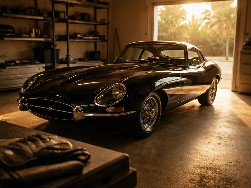 Florida luxury classic car in a sunlit garage, hinting at wealth research and business lifestyle