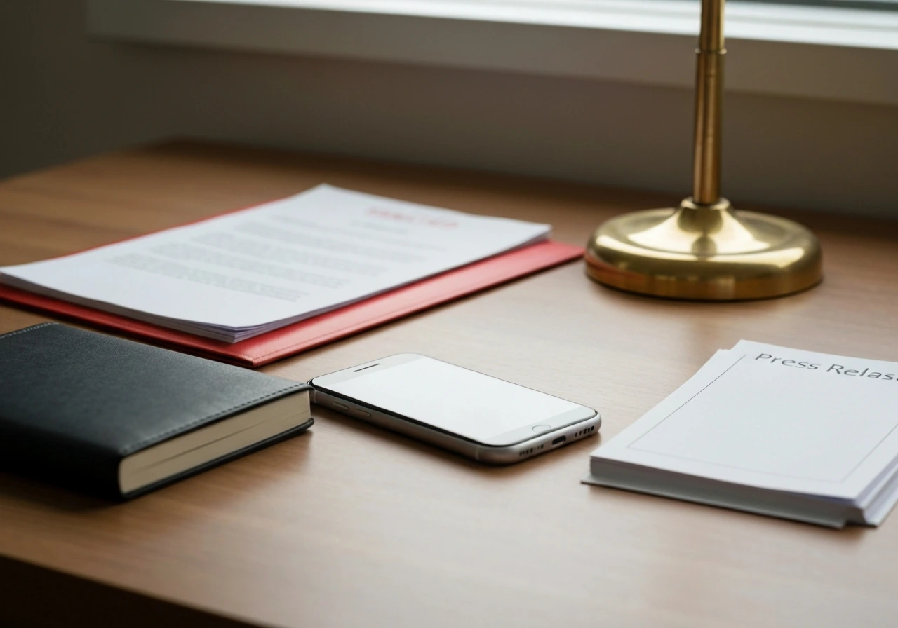 Desk setup with a phone and printed press releases, symbolic of verifying funding signals for a private company.