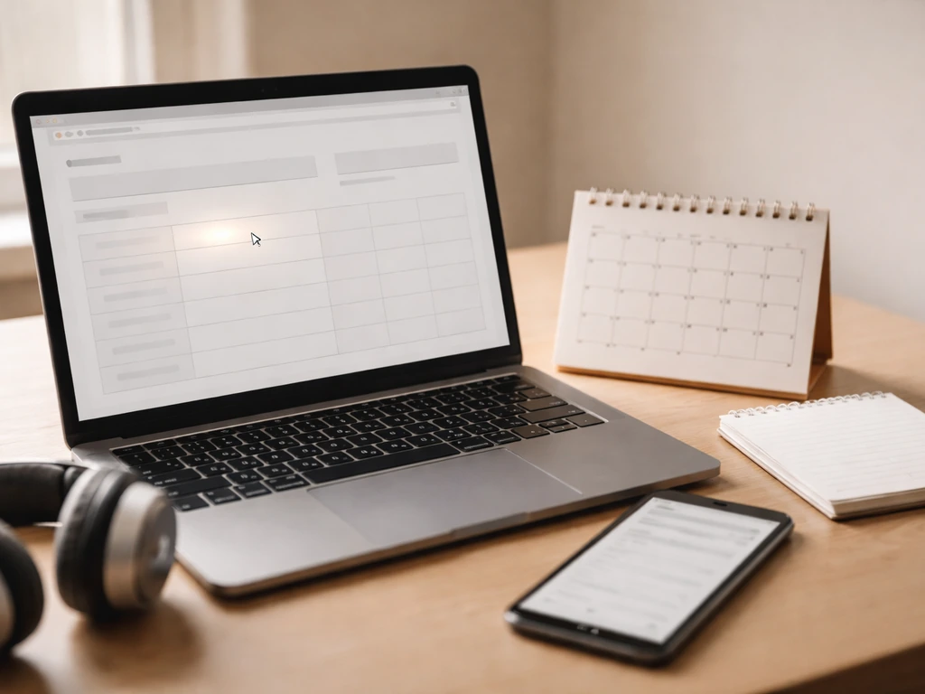 Close-up of a laptop and calendar showing an official concert-date page for checking recent activity.