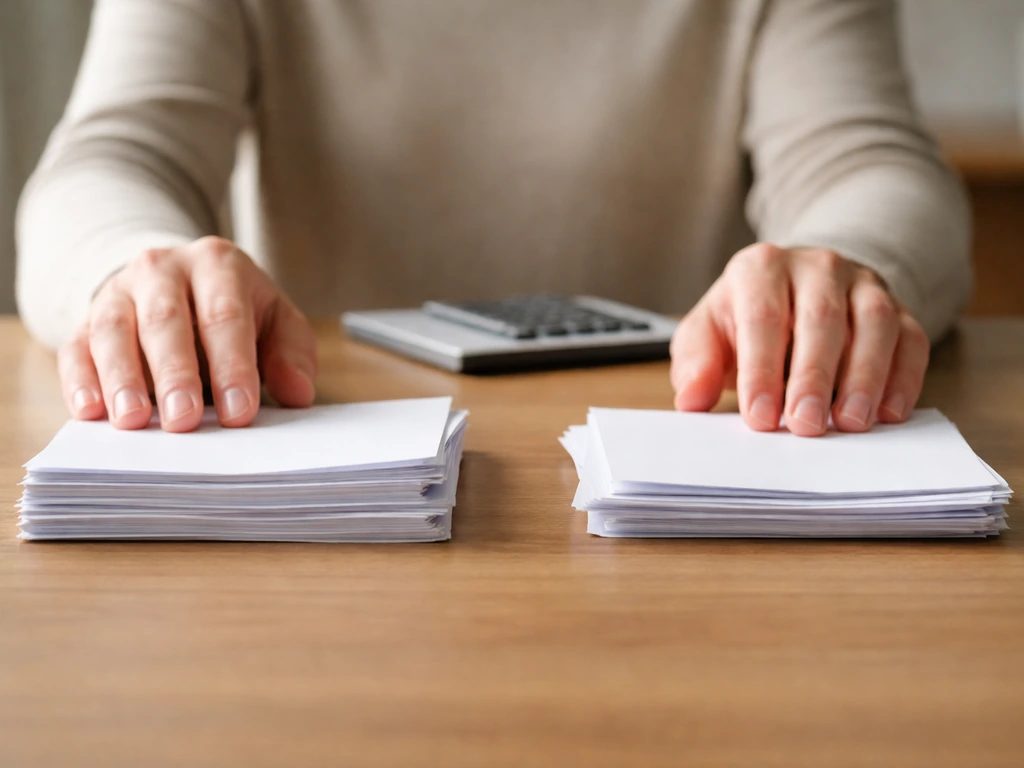 Minimal desk scene with two different-looking stacks of printed pages to symbolize conflicting estimates