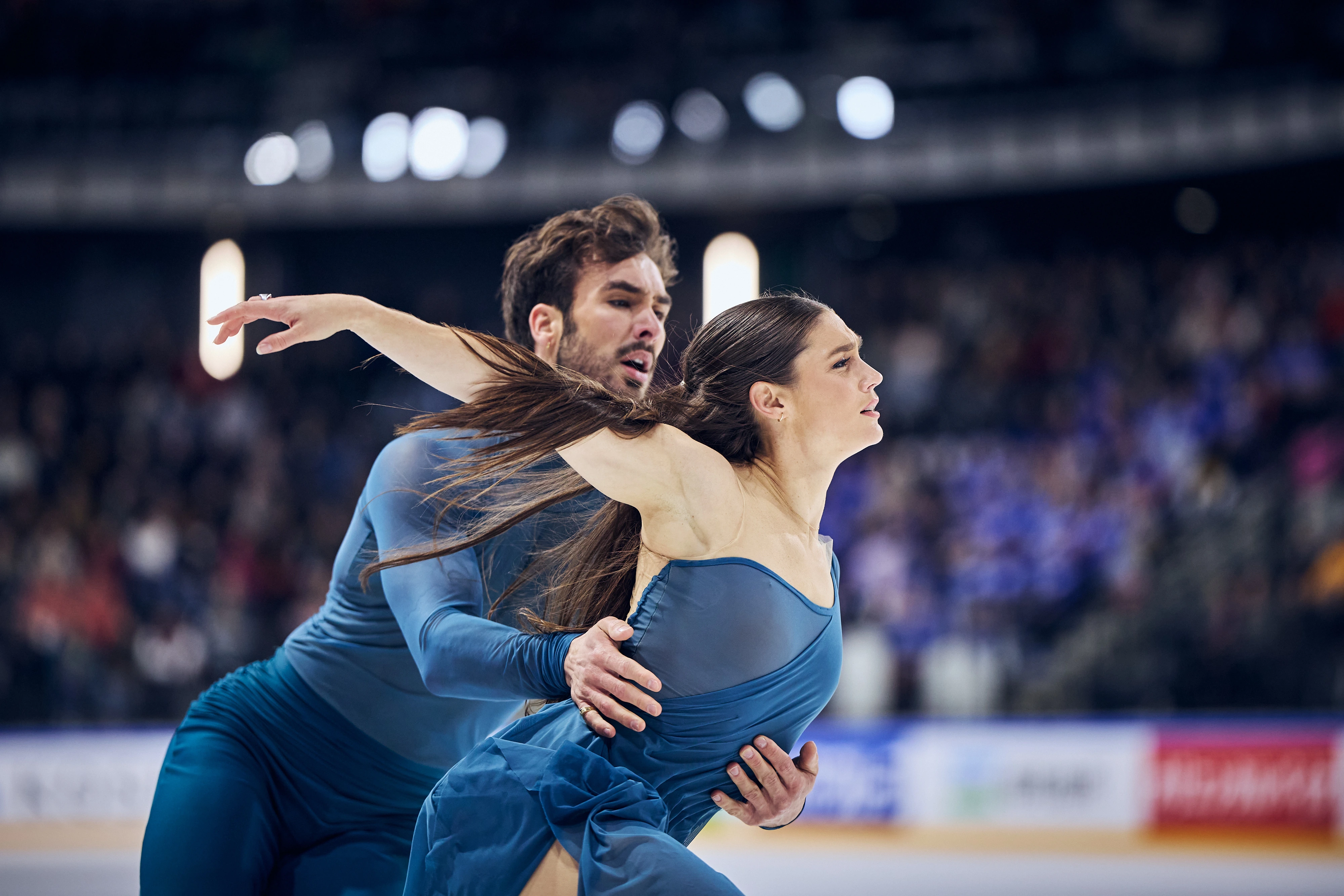 Guillaume Cizeron skating in competition with his partner Laurence Fournier Beaudry