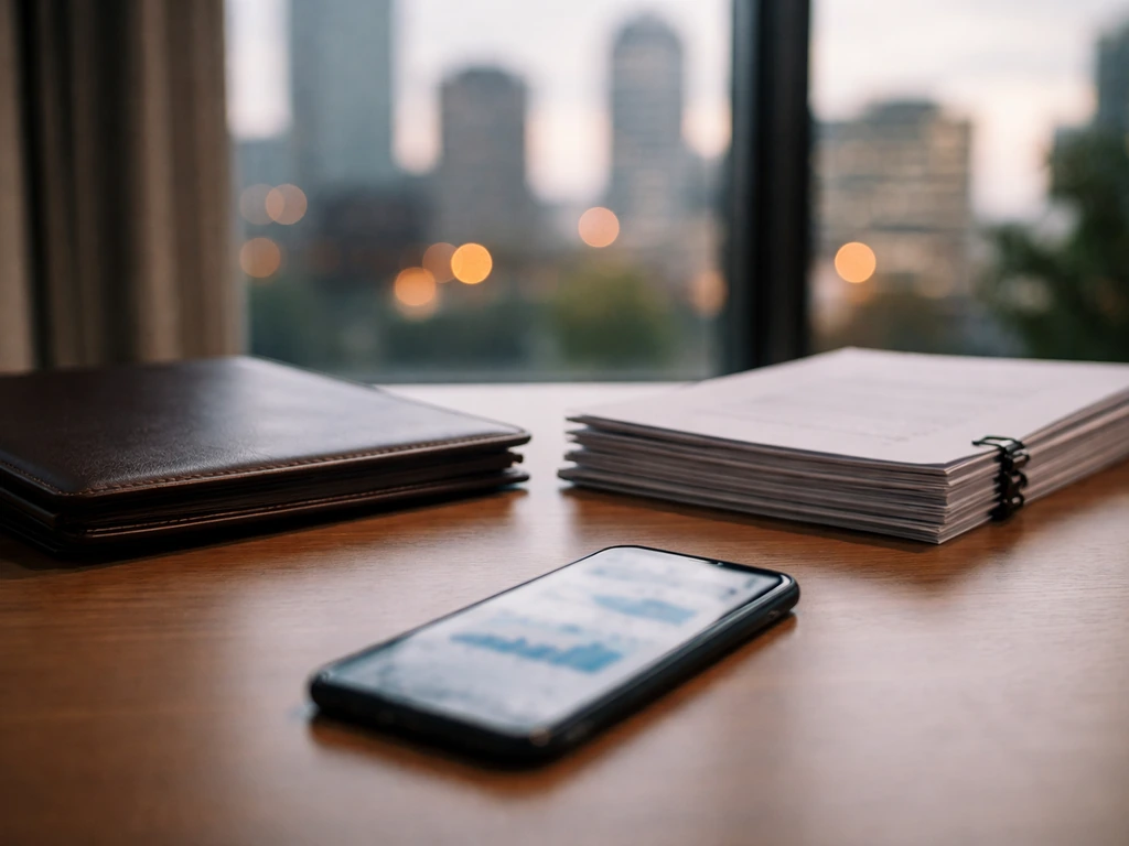 Minimal office desk with documents and a phone, symbolizing business valuation context for Bacardi.