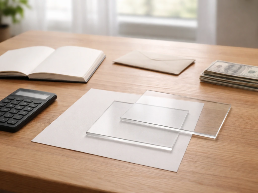 Minimal office scene with an open notebook and envelopes, suggesting applying discount rates to estimates