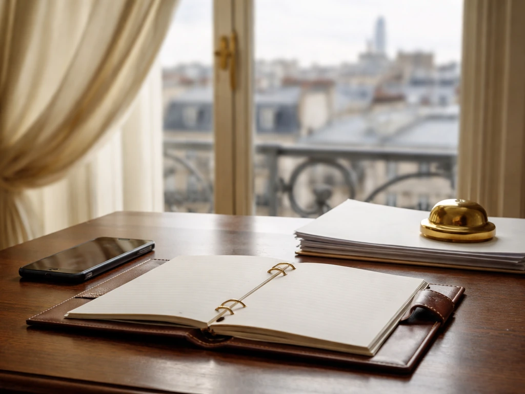 Minimal office desk with blank documents and money-adjacent tools, suggesting updating an estate estimate.