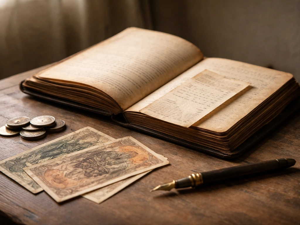 Vintage Swiss money documents and a ledger note arranged to suggest sale-price anchoring.