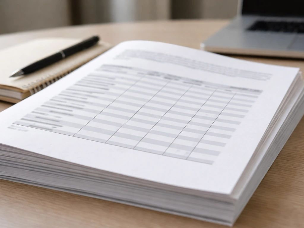 Close-up of open printed 20-F style filings on a desk with blurred table rows.