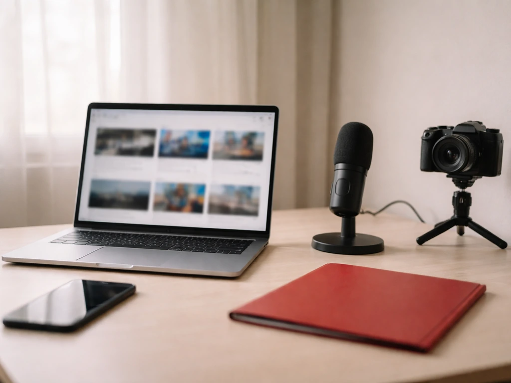 Minimal desk with laptop and smartphone showing blurred news thumbnails, suggesting disputed net-worth coverage.