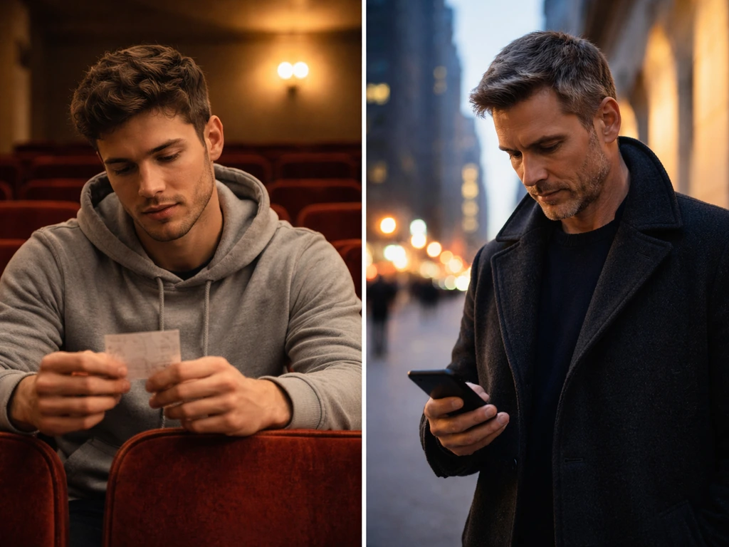 Split-screen photo: two different celebrity-looking men in distinct settings to compare identity cues.