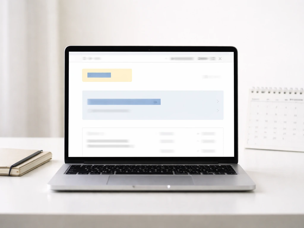 Close-up of a laptop browsing a finance site, with a calendar and notebook nearby for tracking update dates.