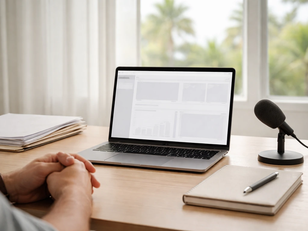 Naples home office scene with a laptop and documents suggesting defensible net-worth evidence range.