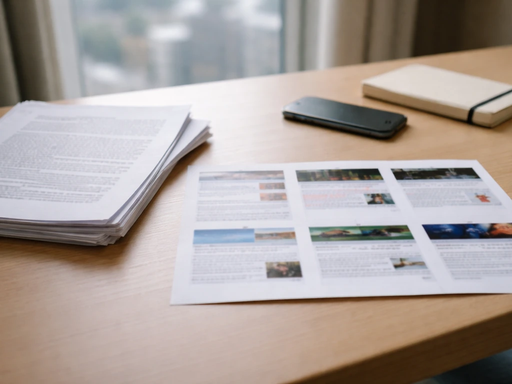 Minimal desk scene with printed screenshots laid out, suggesting different cited online sources about income claims.