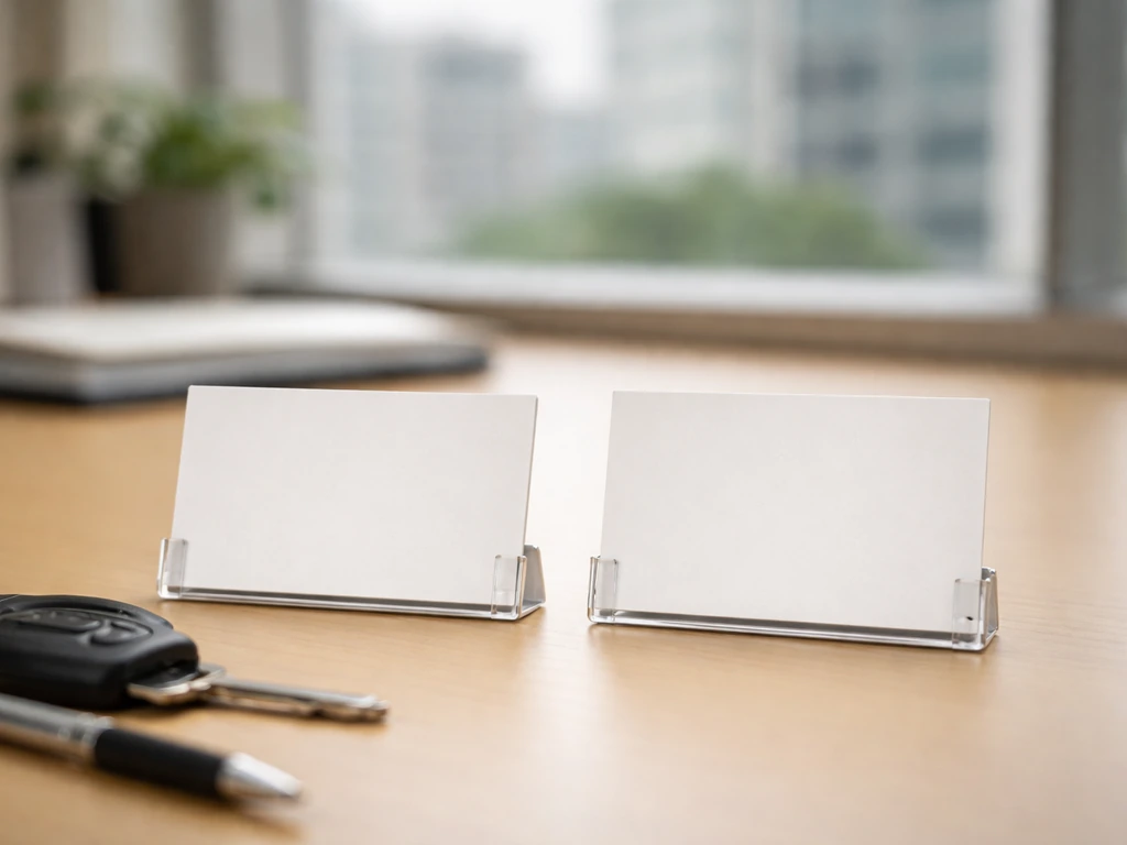 Minimal photo showing a desk with two unlabeled name-card-style objects to suggest disambiguation of similar identities