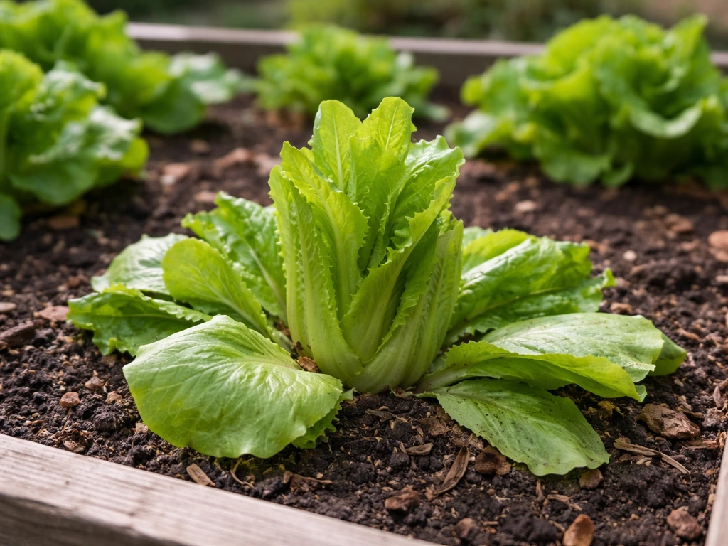 Garden bed of lettuce with fresh new leaves emerging from the center after partial outer leaf harvest