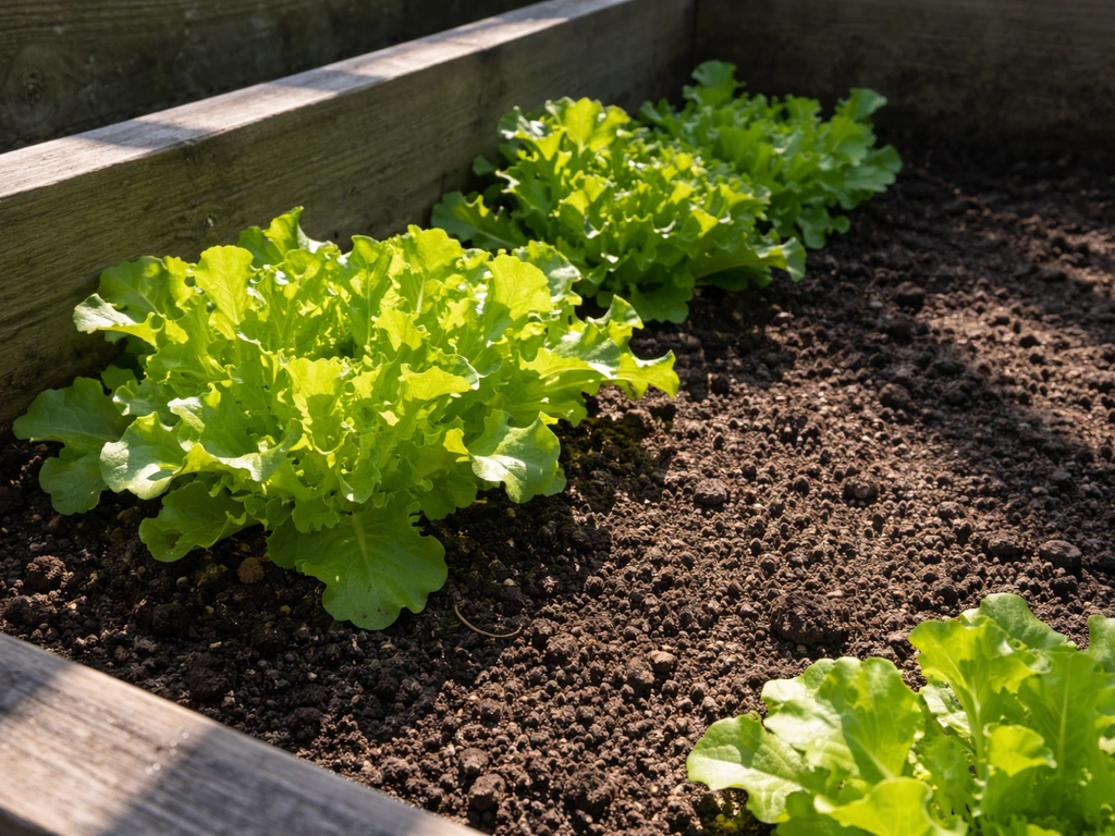 Lettuce bed with crisp sunlit leaves and nearby shaded section showing afternoon light exposure.