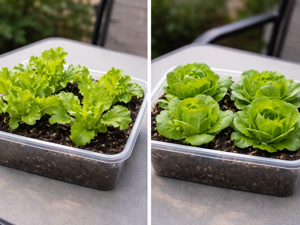 Two containers side-by-side: loose-leaf lettuce rosette on one side, head lettuce forming a tight head on the other.