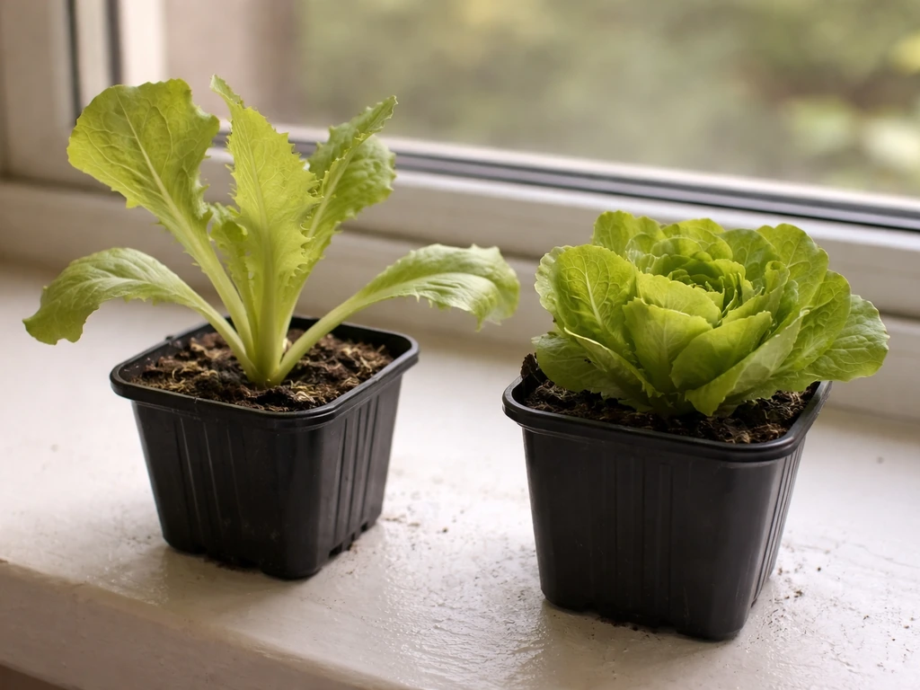 Two iceberg lettuce plants side by side: one loose and not firming, the other compact and tighter.