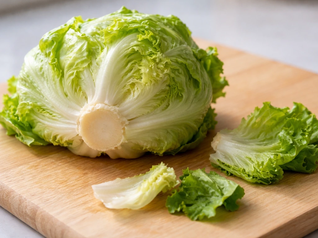 Close-up of loose-leaf lettuce crown/core on a cutting board showing what to save for regrowth