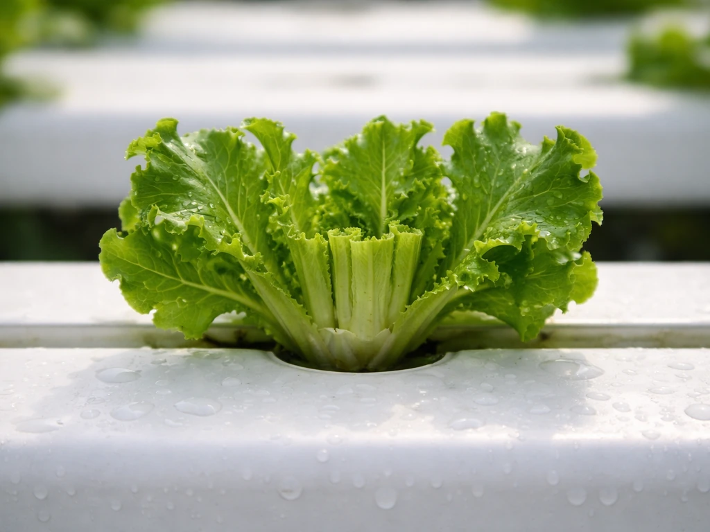 Freshly trimmed outer leaves on a hydroponic leaf lettuce plant, with the center growing point intact.