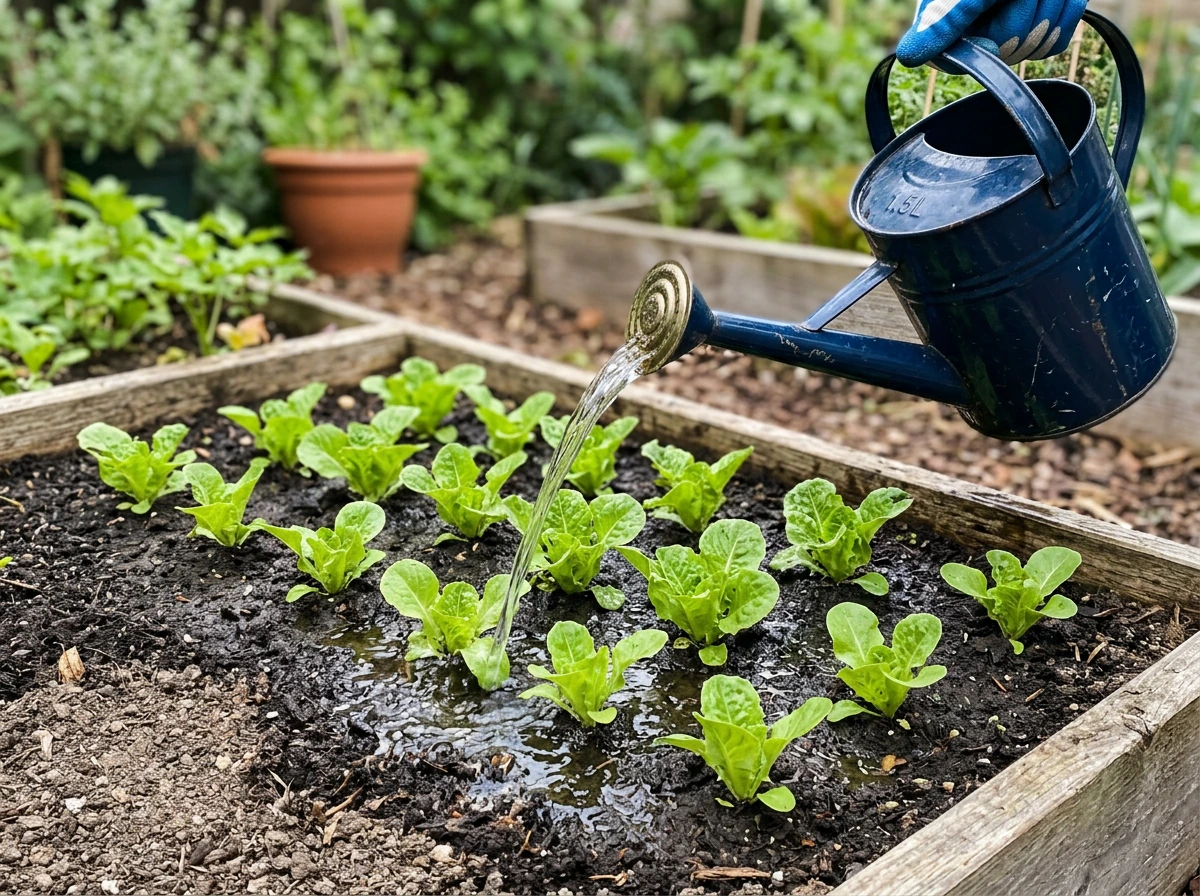 Little Gem watering can watering cool-season lettuce evenly