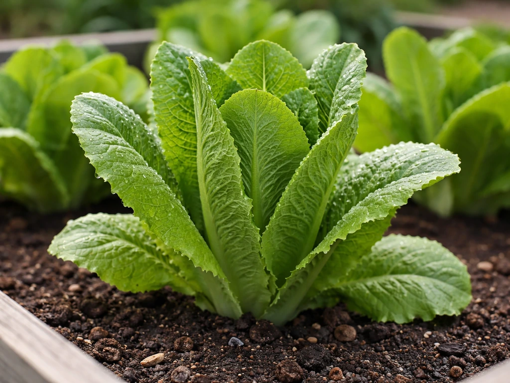 Close-up of romaine lettuce with crisp outer leaves in a home garden bed, ready for cut-and-come-again regrowth