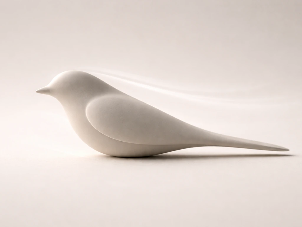 Minimal studio shot showing a streamlined, tapered bird-like silhouette with airflow-like highlights.