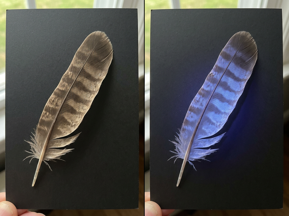 Bird plumage examples at a feeder highlighting likely UV-pattern areas