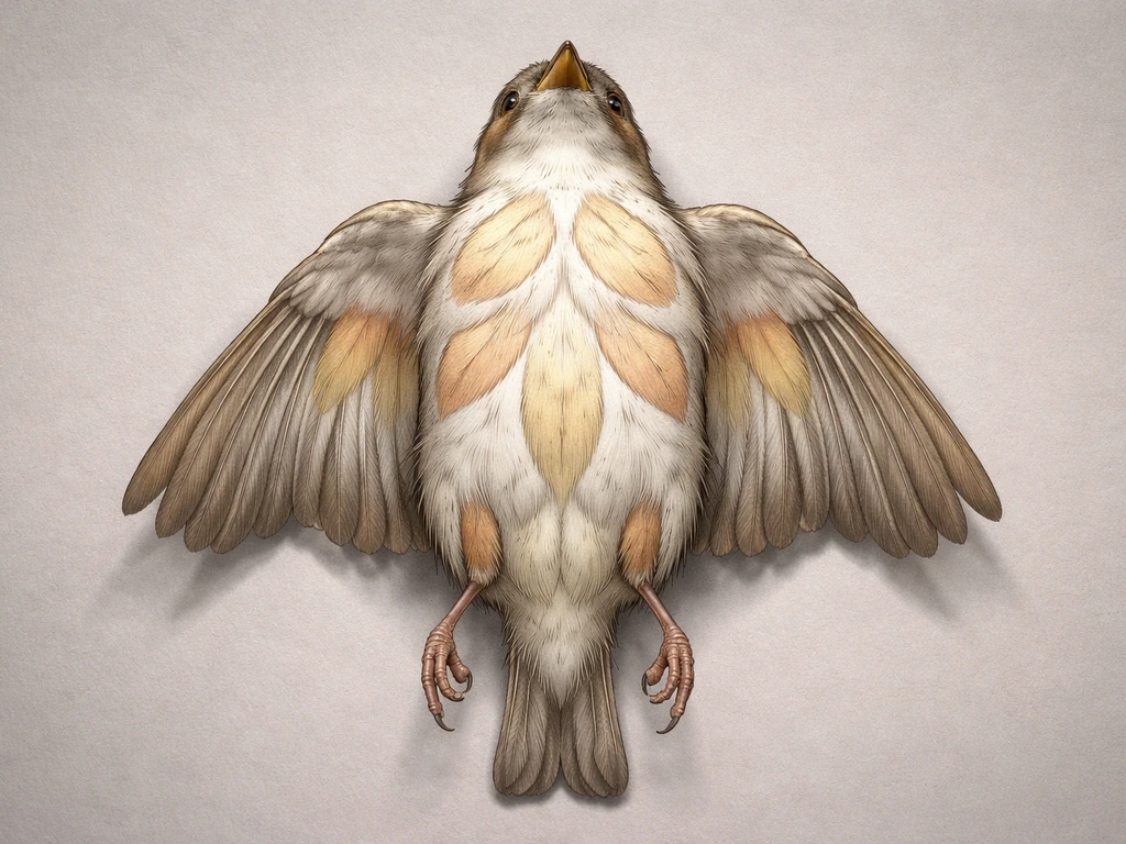 Unidentifiable bird body with feather tracts subtly highlighted in defined patches across the body.
