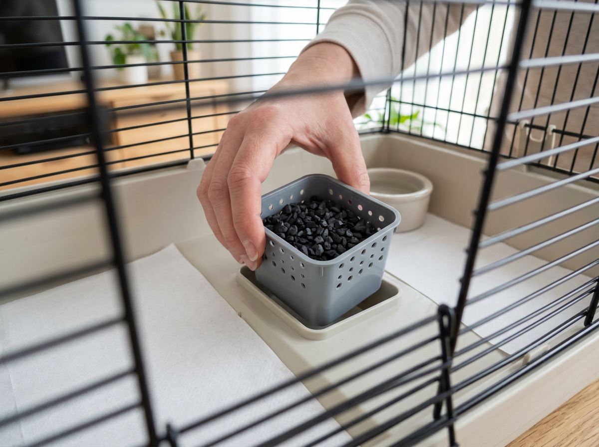Scrubbing bird cage tray safely with bird-safe cleaning setup