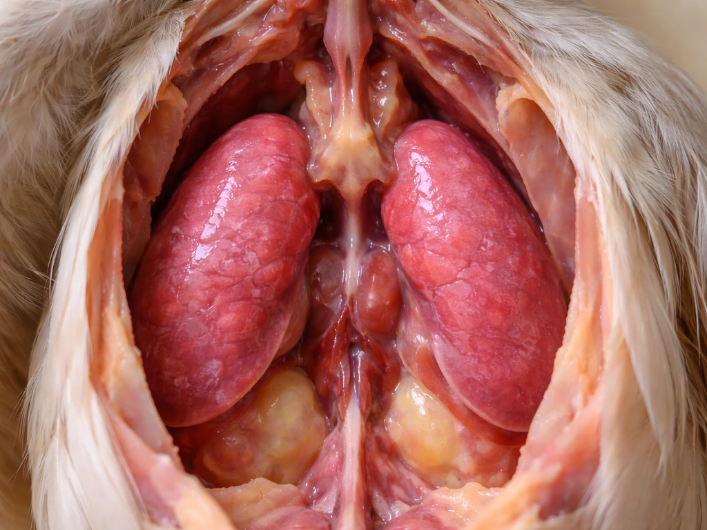 Minimal photo of a bird skeleton-style view showing two lungs—one on each side of the thorax.