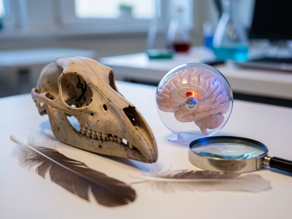 Bird olfactory bulb research concept shown with a realistic bird skull model