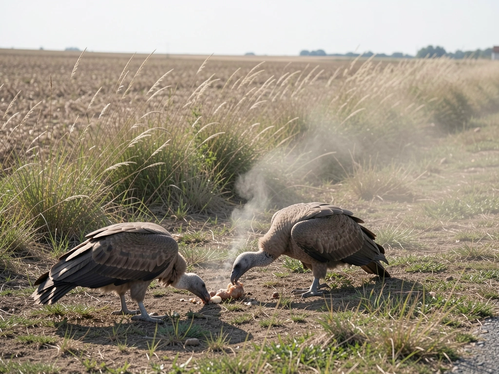 Turkey vulture feeding with implied downwind odor tracking