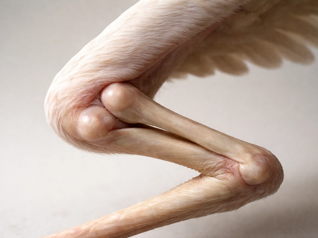 Close-up macro of a bird wing elbow joint flexing, showing humerus-to-forearm hinge angle change.