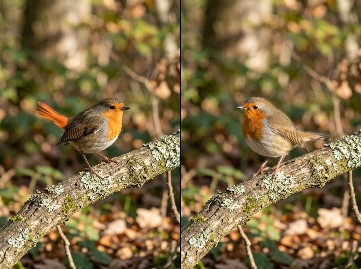Songbird twitching tail while perched, showing head-and-tail jerks on a stable branch
