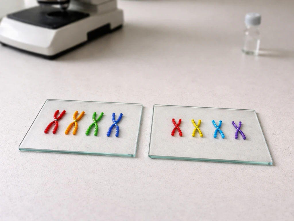 Minimal photo of two simple microscope slides showing paired vs single chromosome sets in birds.