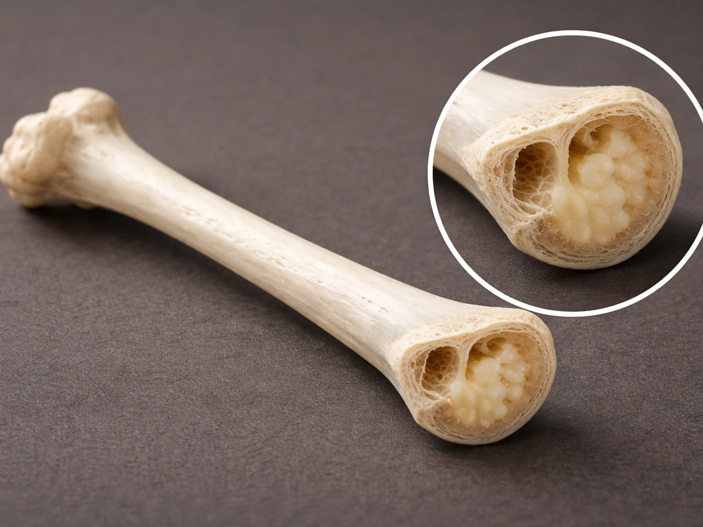 Macro close-up of a bird wing bone with an inset showing marrow-like tissue and air-space cavity.