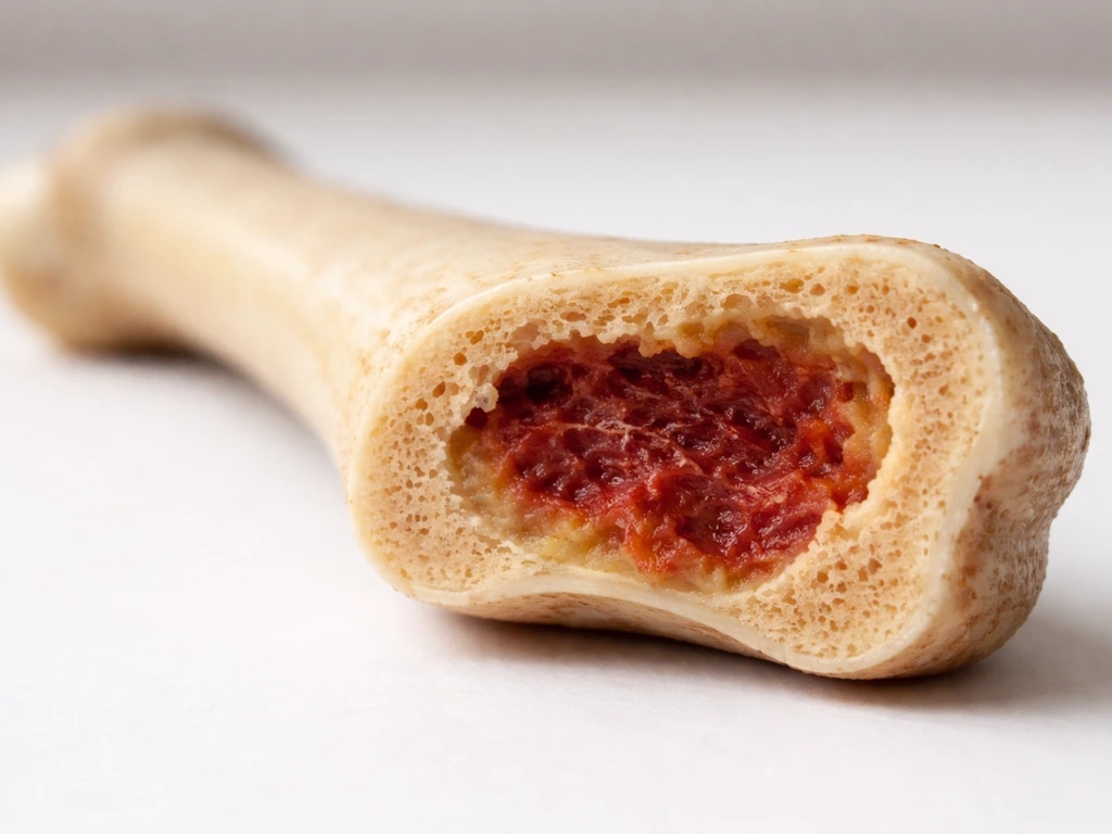 Cross-section of a long bone showing outer compact bone and inner red-to-yellow marrow.