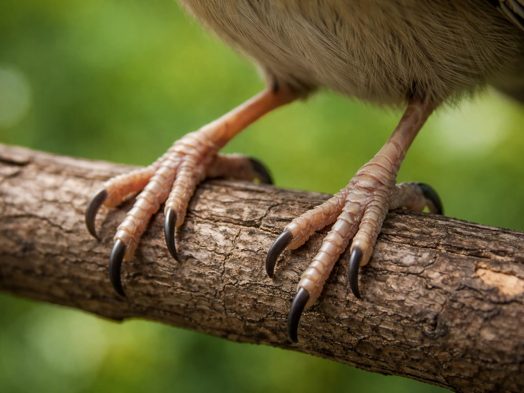 Close-up of a bird foot showing three toes forward and one toe back