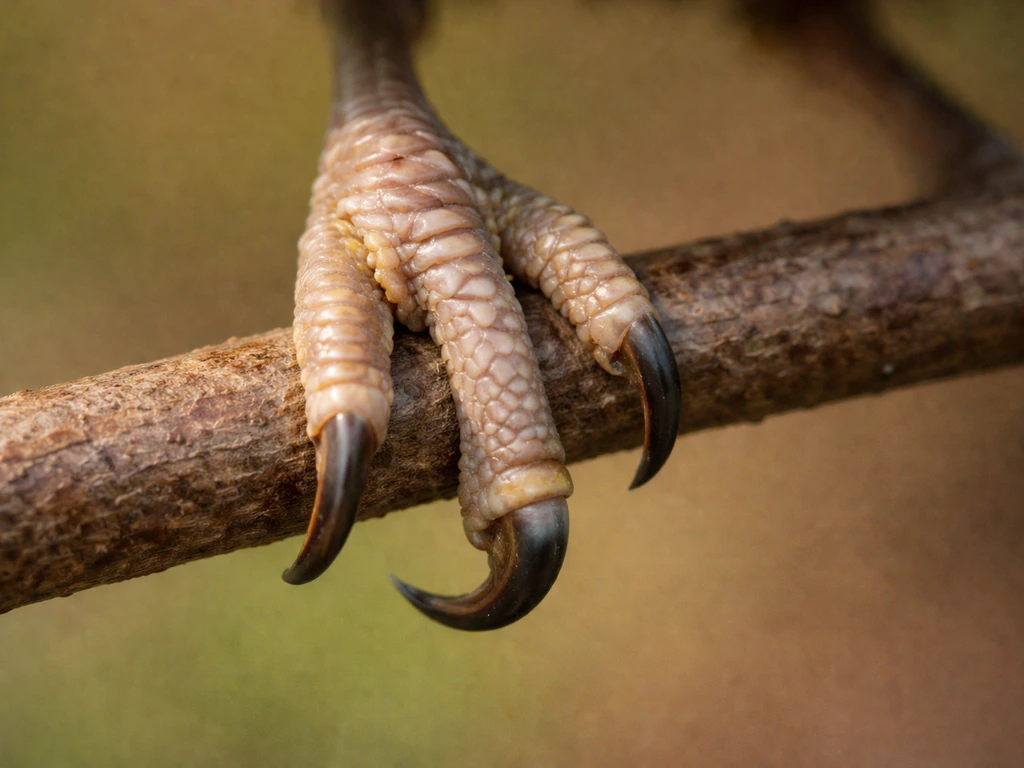 Close-up of a bird foot with visible toe variations, minimal natural setting, no text.