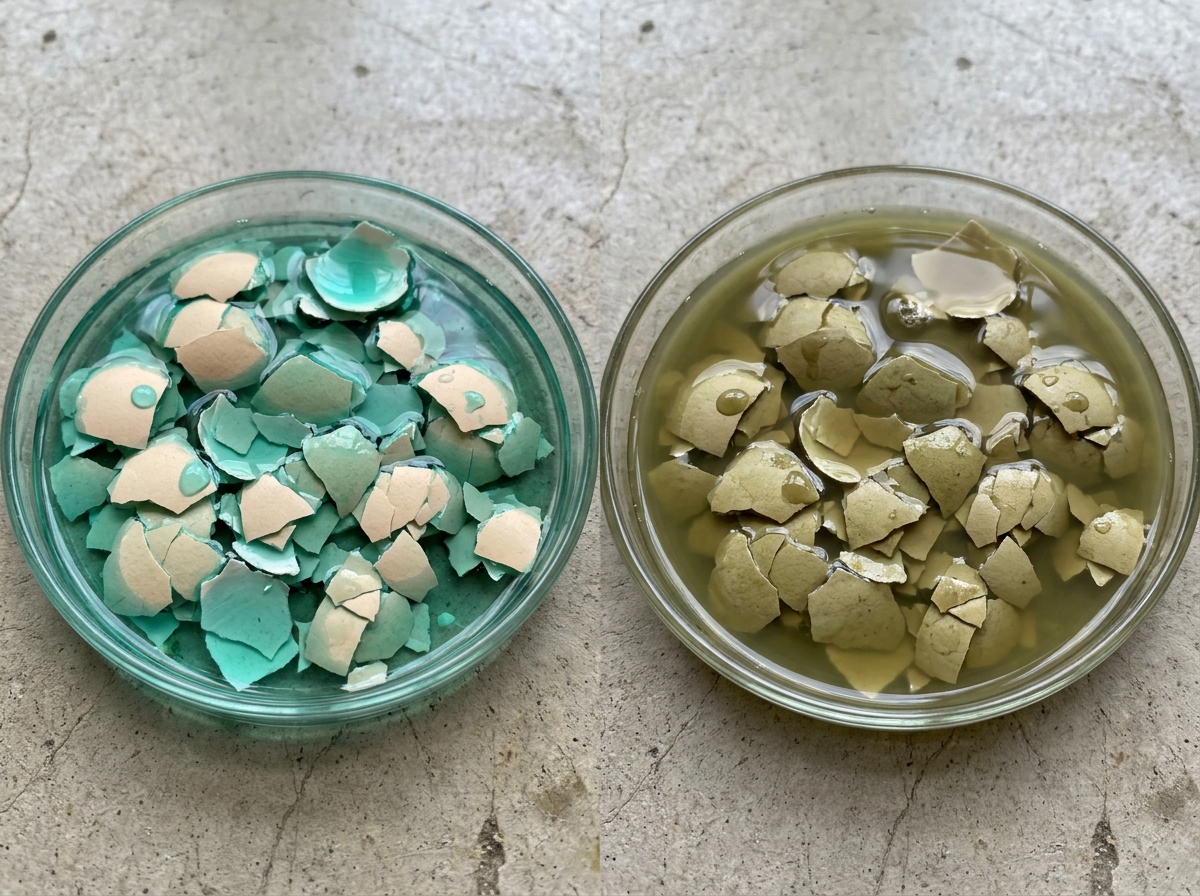 Eastern bluebird egg in nest showing pale blue-green under varying light