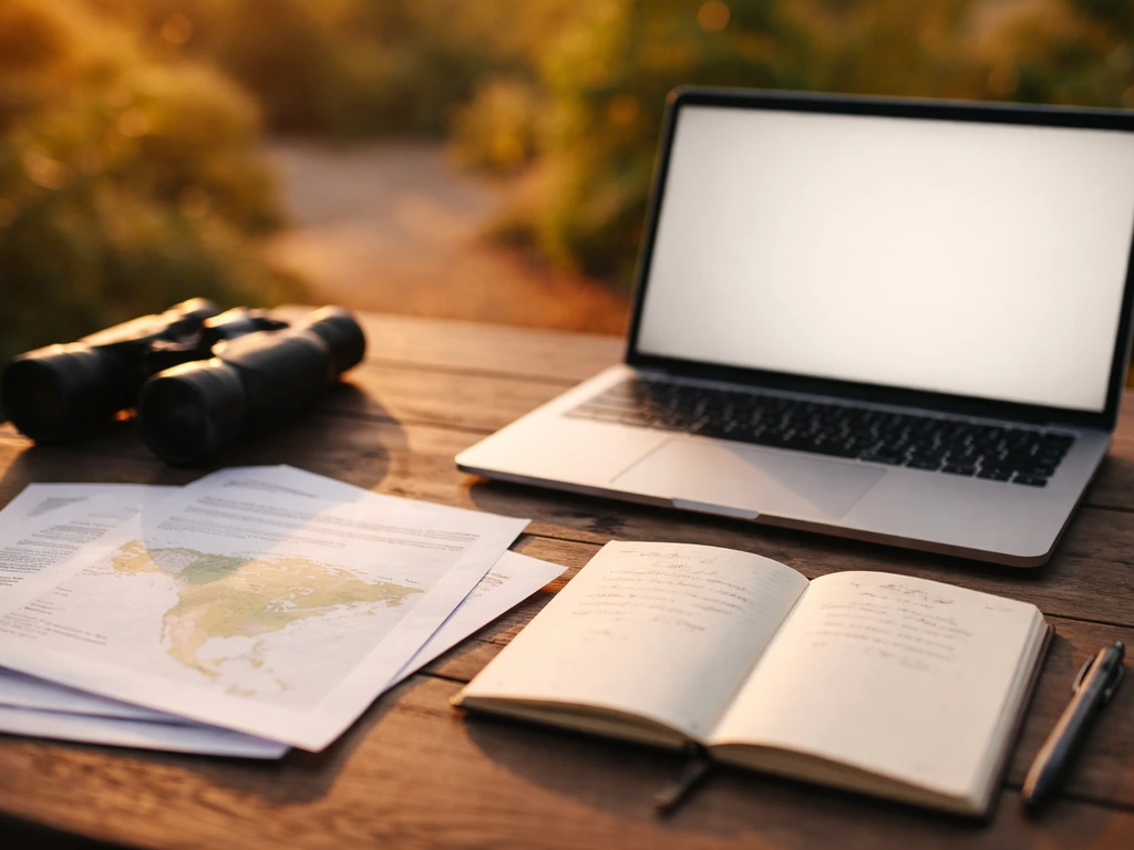 Open laptop, field notes, and printed bird reference pages on a desk for fact-checking species info.