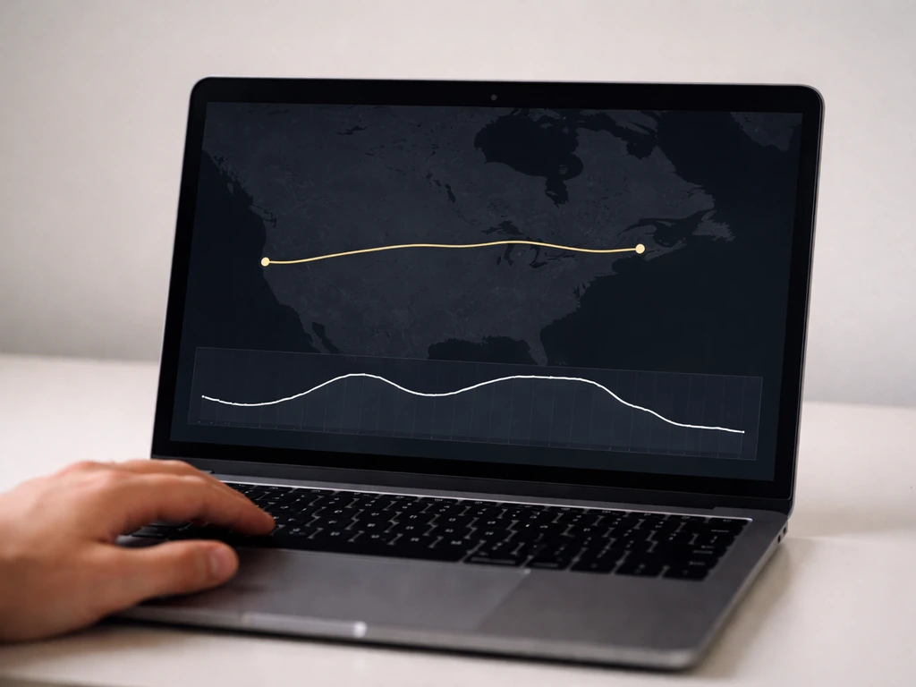 Minimal photo of a laptop showing a map with an altitude line track over a dark background.